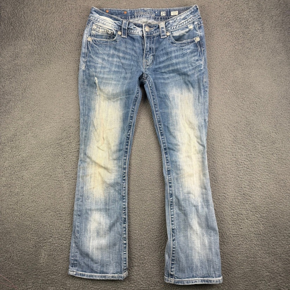 Miss Me Signature Bootcut Jeans Womens 29 Blue Distressed Embellished Pockets